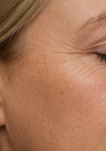 Haut vor der Behandlung mit sichtbaren Pigmentflecken und Falten